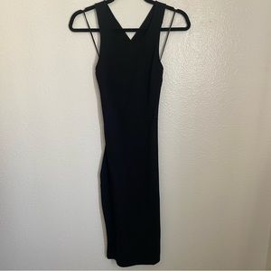 Little Black Bodycon Midi Criss Cross Back Dress